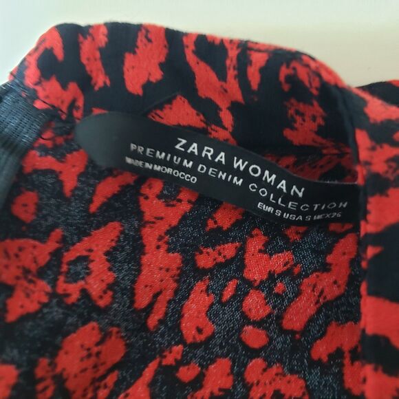 Zara Women’s Black Red Cheetah Print Flowy Long Sleeve Mini Dress S NWOT Summer - Picture 6 of 10